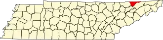 Map of Tennessee highlighting Hancock County
