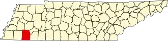 Map of Tennessee highlighting Hardeman County
