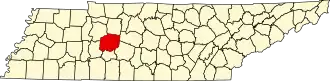 Map of Tennessee highlighting Hickman County