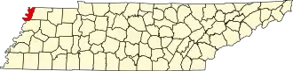 Map of Tennessee highlighting Lake County