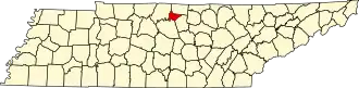 Map of Tennessee highlighting Trousdale County