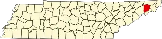 Map of Tennessee highlighting Washington County