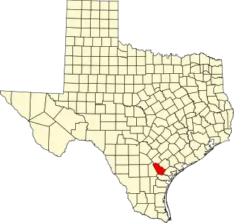 Map of Texas highlighting Bee County