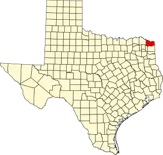 State map highlighting Bowie County