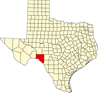 Map of Texas highlighting Val Verde County