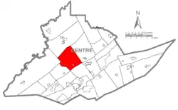 Map of Centre County, Pennsylvania highlighting Union Township