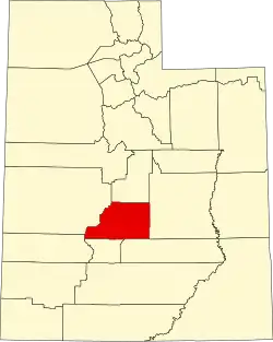 Map of Utah highlighting Sevier County