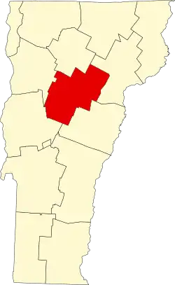 Map of Vermont highlighting Washington County
