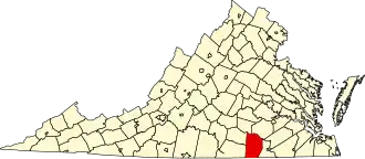 Map of Virginia highlighting Brunswick County