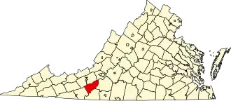 Map of Virginia highlighting Floyd County