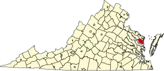 Map of Virginia highlighting Lancaster County