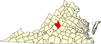 Map of Virginia highlighting Nelson County