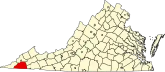 Map of Virginia highlighting Scott County