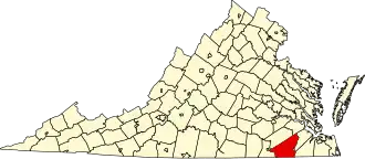 Map of Virginia highlighting Southampton County