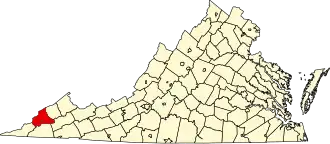 Map of Virginia highlighting Wise County