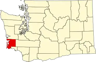 Map of Washington highlighting Pacific County