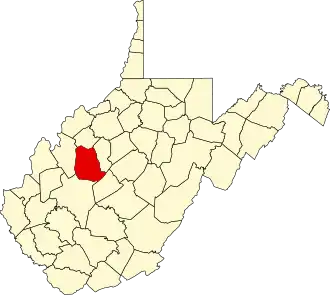 Map of West Virginia highlighting Roane County