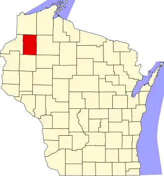Map of Wisconsin highlighting Washburn County