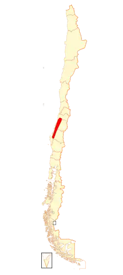 Range of Rhinoderma rufum (in red)