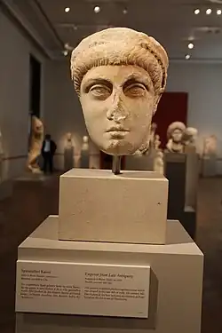 Portrait head of Emperor, most likely Arcadius, Honorius, or Theodosius I. C. Late fourth to early fifth century A.D.