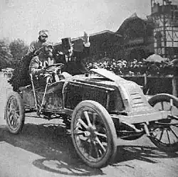 Marcel Renault winner of Paris-Vienne 1902 in a Renault Type K.
