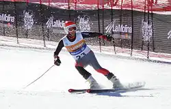 American Paralympic skier Mark Bathum skies downhill as number 23