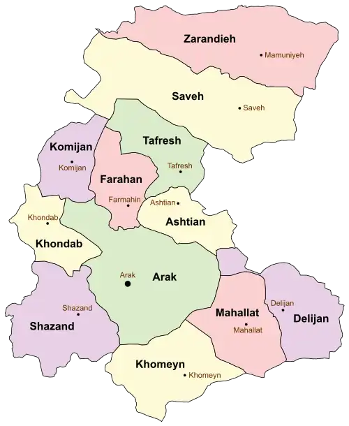 Location of Saveh County in&nbsp;Markazi&nbsp;province (top, yellow)