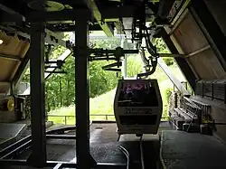 Inside the lower station of the cable car