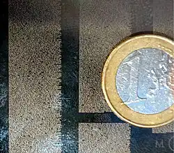 Microfilm view, with coin for size comparison