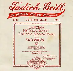 1983 Tadich Grill menu