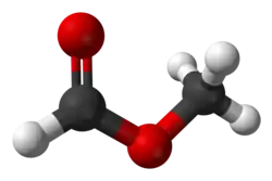 Ball-and-stick model of the methyl formate molecule