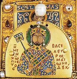Michael&nbsp;VII Doukas on the back of the Holy Crown of Hungary, c. 1074.