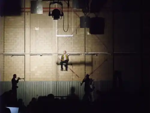 Moment 76: The Operator (Michael Leibundgut), with Marco Blaauw (trumpet), Fie Schouten (basset horn), and Stephen Menotti (trombone, concealed), 23 August 2012