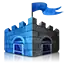 Logo of Microsoft Security Essential: A blue castle with a flag on the top and two gates