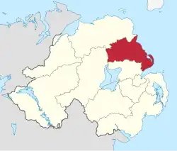 Mid and East Antrim district shown within Northern&nbsp;Ireland