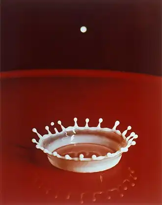 Edgerton's ultra-high-speed photograph of the splash of a drop of milk forming a small crown