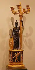 Minerva candelabra; 1804–1814; gilded and patinated bronze; height: 101&nbsp;cm, width of the plinth: 25&nbsp;cm, depth of the plinth: 19&nbsp;cm; Musée des Arts décoratifs, Paris[18]