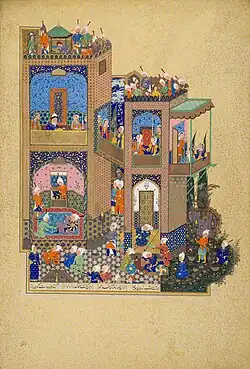 “The Nightmare of Zahhak”, from the Shahnameh of Shah Tahmasp;&nbsp;c. 1525–35; opaque watercolor, ink, and gold on paper; 47.2 cm (height) x 32.1 cm (width); held at the Museum of Islamic Art.