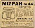 This Mizpah supporter ad, from a 1922 magazine, appeared in the A&E documentary Unmentionables