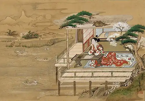 Murasaki Shikibu composing The Tale of Genji.