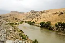 A river flowing through a wide valley