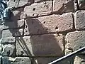 Civil war musket ball damage still visible on Bonewaldesthorne's Tower
