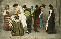 Image 59Finnish folk dancers in a 1907 postcard sent from Mustamäki, Finland (from Culture of Finland)