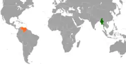 Map indicating locations of Myanmar and Venezuela