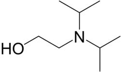 Skeletal formula of N,N-diisopropylaminoethanol with some implicit hydrogens shown