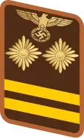 Gorget patch for Haupt- Bereitschaftsleiter Wehrmacht equivalent: Stabsfeldwebel (OR-8)[2] Party position: Cell Operations Foreman, Block Leader, Cell Leader[3]