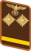 Gorget patch for Ober- Bereitschaftsleiter Wehrmacht equivalent: Oberfeldwebel (OR-7)[2] Party position: Cell Operations Foreman, Block Leader [3]