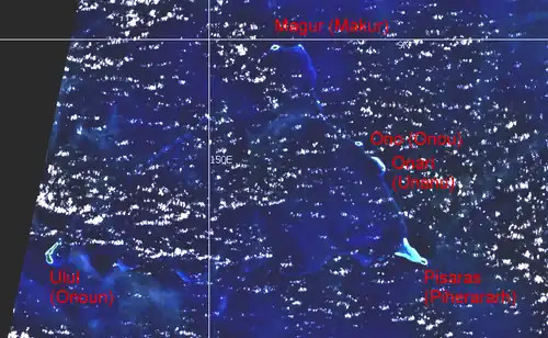 NASA WorldWind screenshot of Namonuito Atoll showing Unanu's location