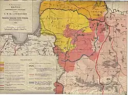 Image 87 TKPZK (which argued for Polish annexation of Lithuania) propaganda map in 1921, claiming to show the ethnic makeup of the western lands of the former Grand Duchy of Lithuania. Red is supposed to mean Poles in Lithuania, and yellow – Lithuanians. (from History of Lithuania)