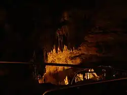 Flowstone ceiling over a switchback